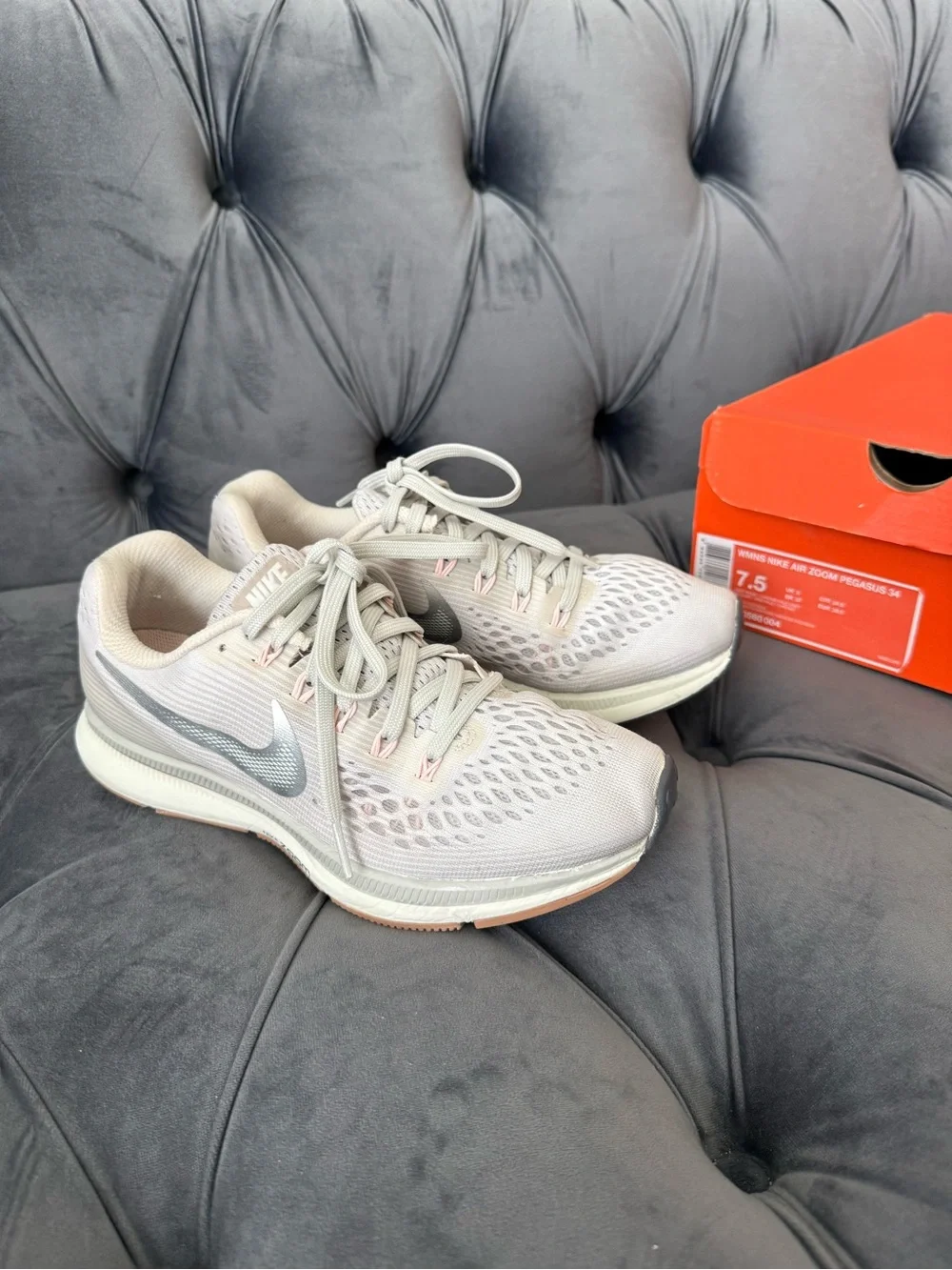 Nike Air Zoom Pegasus Subtle Pink Nude Running Sneakers with Silver Swoosh